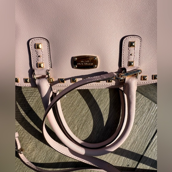 EUC! Michael Kors Sandrine Blush Pink Studded Domed Large Satchel Bag Crossbody - Picture 7 of 13